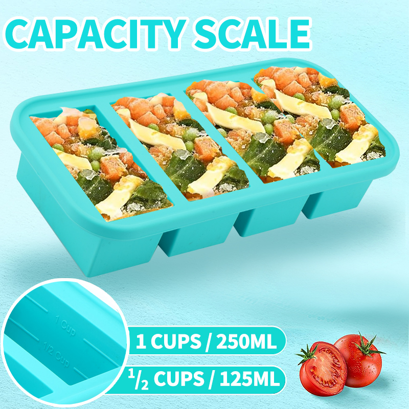 Meal Prep Template - 4 Cetakan Beku Silikon Tertutup -